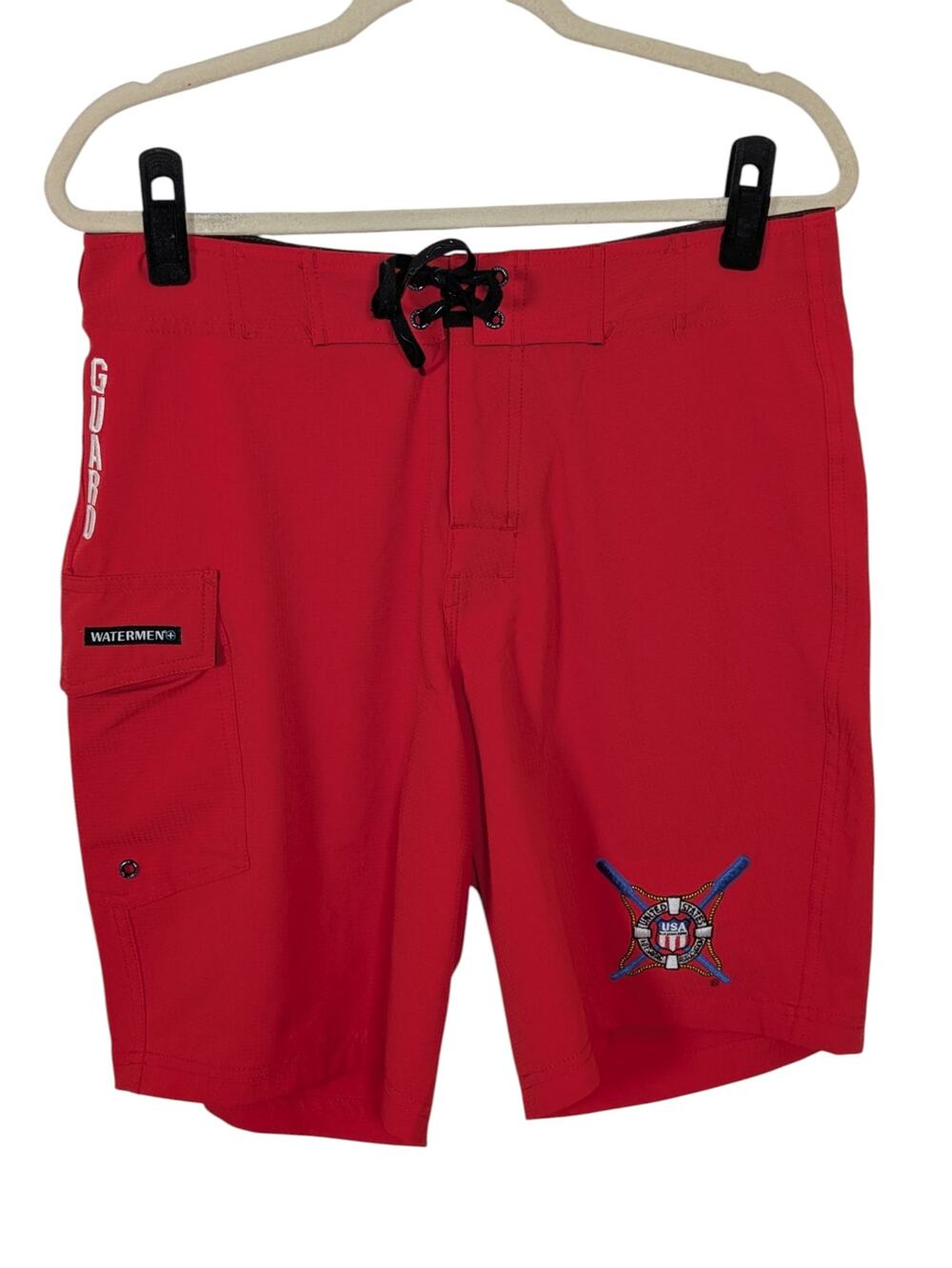 Watermen Men's Size 32 Red Life Guard Swim Trunks Board Shorts